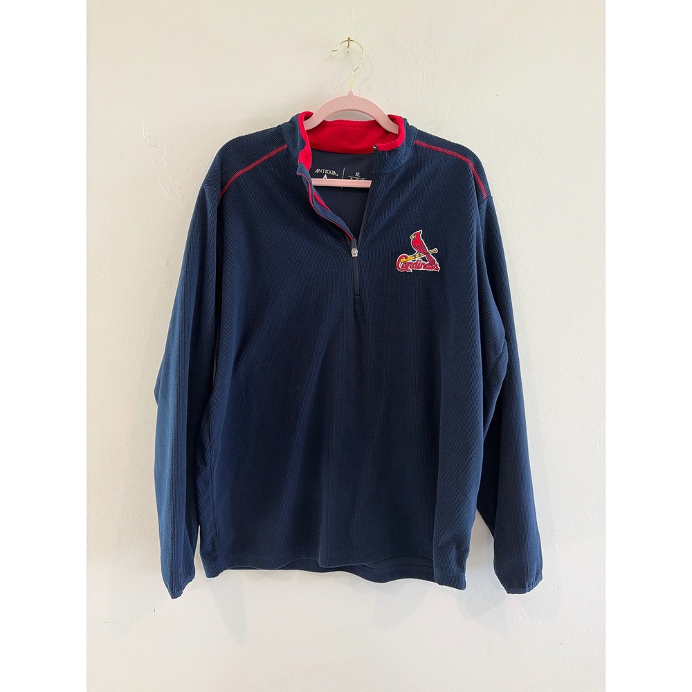 Antigua St Louis Cardinals Mens XL Navy Blue Waffle Knit Quarter Zip Pullover